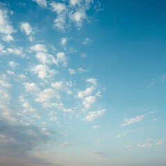 Obraz premium Expansive Sky with Gradient Blues and Sunlit Clouds – Tranquil Atmospheric Background