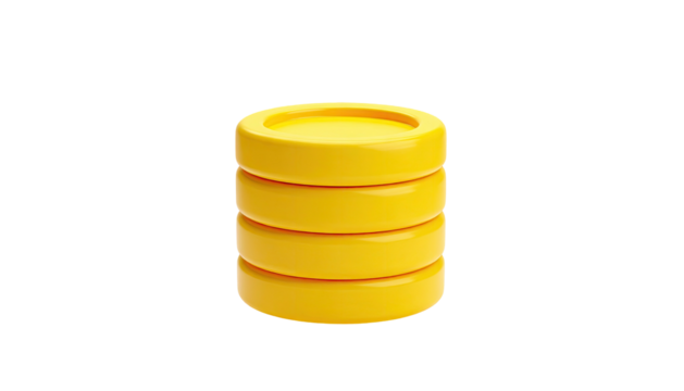 Stack of four yellow, circular objects; smooth, with light and shadow effects