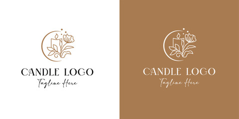 creative modern botanical minimal line art hand drawn illustration candle with flame logo design template for business, wellness, spa, beauty and home decor, event business