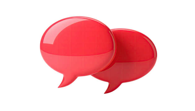 Two glossy, overlapping red speech bubbles against a black background