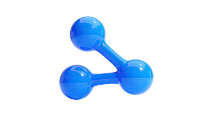 Shiny, three-sphere blue glyph on black. Central connector and glossy highlights