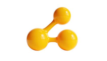 Bright yellow, smooth, stylized geometric object with three spheres connected