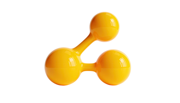 Bright yellow, smooth, stylized geometric object with three spheres connected