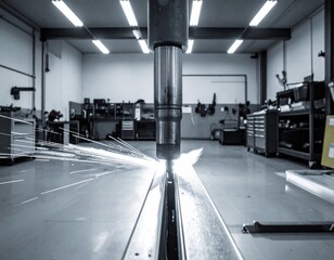 Industrial Metalworking Process with Bright Sparks in Factory Workshop