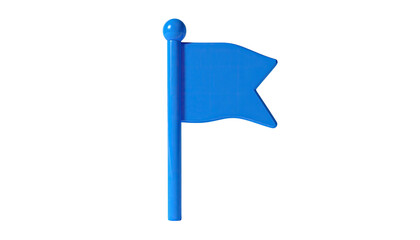 Bright blue flag with curved edges, waving on a pole against a black background