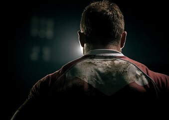Silhouetted rugby player, back view