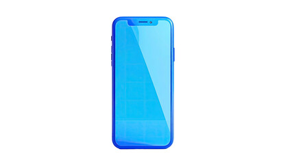 A sleek, blue-hued, front view of a smartphone with a notched screen