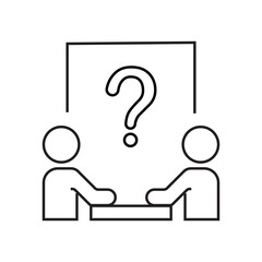 question. to ask questions. icons. look for answers to questions. frequently asked questions. icon with questions. banner. advertisement. black lines.