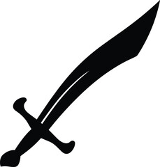 Black Silhouette of a Curved Scimitar Sword on White Background blade weapon