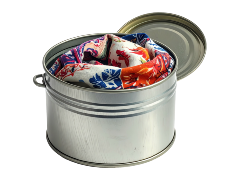 Colorful fabric in a metal tin can - Powered by Adobe