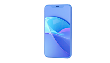 A tilted, minimalist mobile device with a fluid, abstract wallpaper, set against black