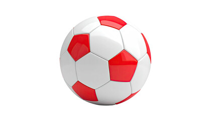 A standard soccer ball with a black background, featuring red and white pentagons