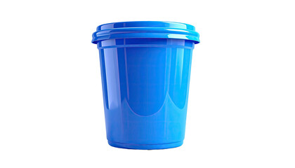 Rendered, bright blue, smooth-surfaced cup with lid against a black background