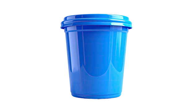 Rendered, bright blue, smooth-surfaced cup with lid against a black background - Powered by Adobe