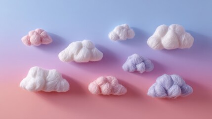 Soft Cotton Cloud Cutouts on Pastel Sky Background