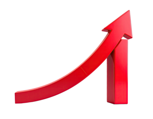 Red upward trending arrow graphic over two blocks