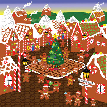 Gingerbread Village Christmas Scene