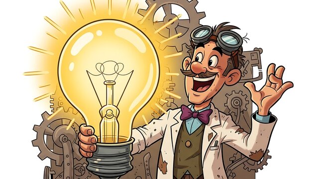 Scientist with bright idea. (1)