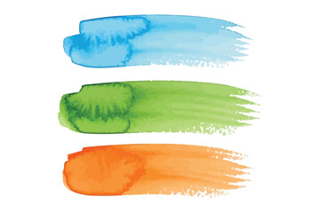Obraz premium Watercolor Brush Stroke Set – Stylized Horizontal Strokes in Blue, Green, and Orange with Textured Edges and Opacity Variations – Minimal Vector for Art, Design, or Color Study Themes