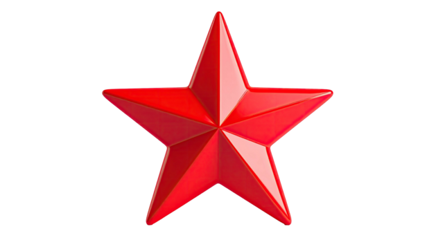 Glossy, five-pointed red star with subtle lighting and shadow, floating on black