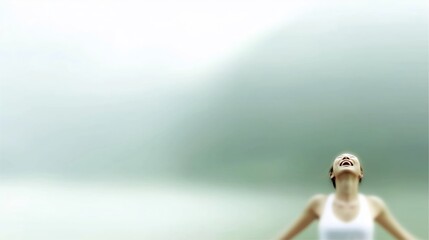 Fototapeta premium Joyful Woman Embracing Nature's Tranquility