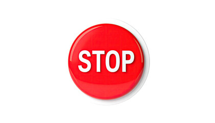 A glossy red button with the word "STOP" in white, set against a black backdrop