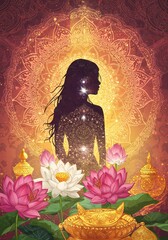 A glamorous woman at a disco party with floral hair design in a vector illustration is dancing