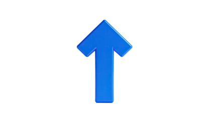 A glossy, blue arrow pointing upwards against a stark black background