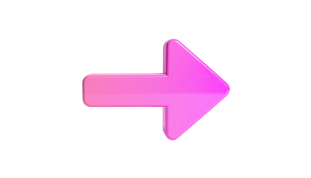 A vibrant, glossy pink arrow pointing right, against a stark black background