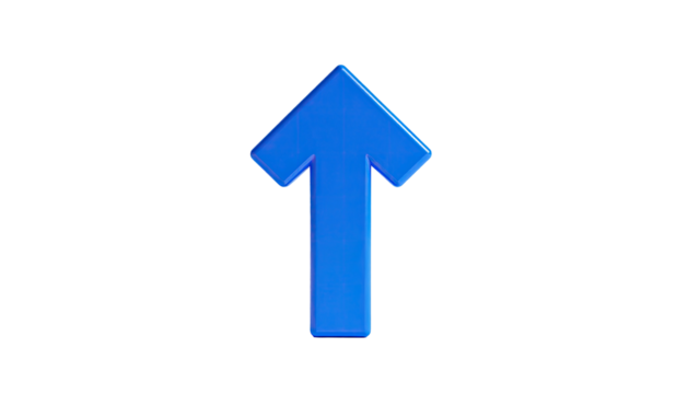 A glossy, blue arrow pointing upwards against a stark black background