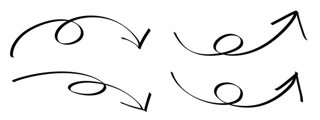 黒いペンで描かれかわいい矢印のセット