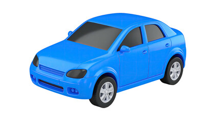 Glossy blue sedan with black windows and tires against a black backdrop