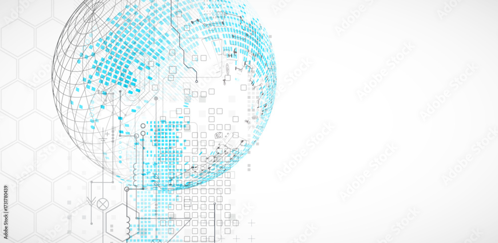 Wall mural science and technology background using hexagon and sphere shapes. vector.