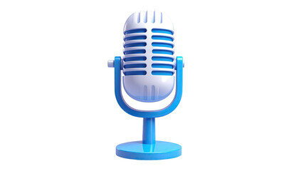 Bright, stylized vintage microphone with a blue and white color scheme, isolated