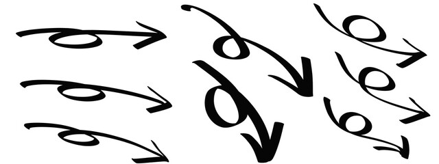 手書きの下がるくるくる矢印のセット