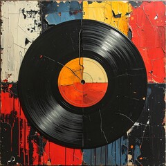 Abstract record on painted wood