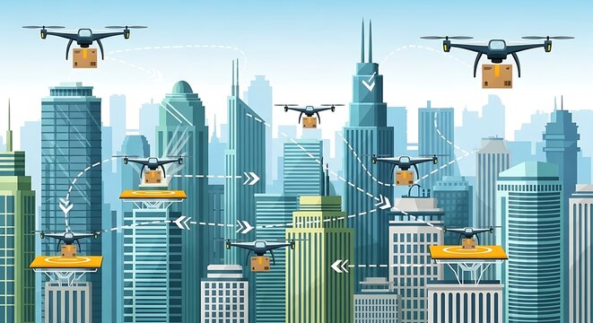 Drones Delivering Packages. (8) - Powered by Adobe