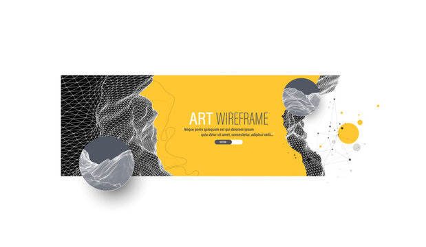 Abstract wireframe art with digital mesh and geometric design. Modern science or technology background. Vector