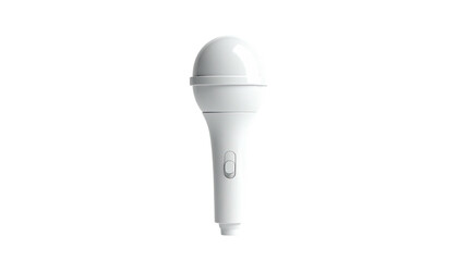 A white microphone with a spherical head and a cylindrical body, isolated on black
