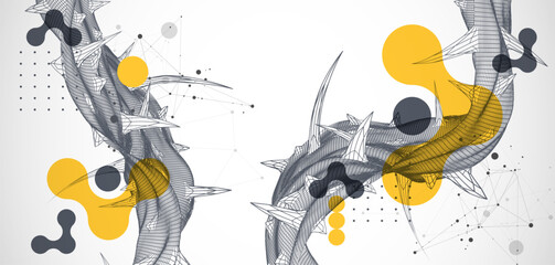 Wireframe science background with plexus effect. Futuristic vector illustration.