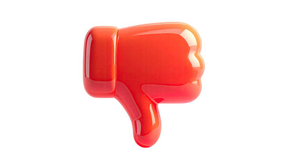 Vivid red, 3D rendered thumbs-down symbol, glossy finish, isolated against black background
