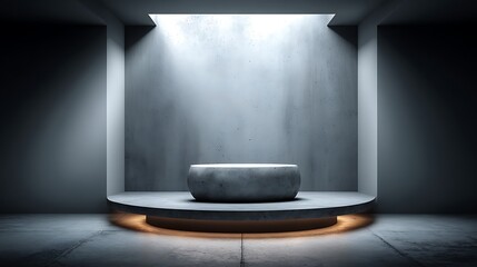 Fototapeta premium Elegant silver grey gradient wall with thin flat podium at bottom, modern minimal background design with wide empty area for luxury product mockup, branding, presentation ads