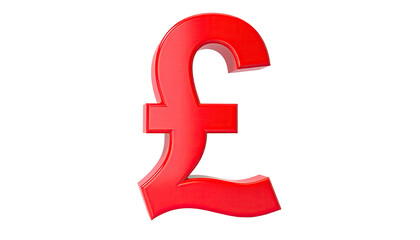 Glossy red symbol representing British currency against a black background