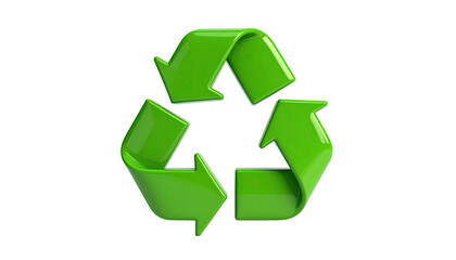 Obraz premium A glossy, green three-arrow symbol on a black background, symbolizing recycling