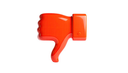 Glossy, orange hand gesturing a thumbs-down against a stark black background