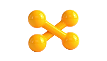 Two intersecting bright yellow dumbbells, rendered with a high-gloss finish on black