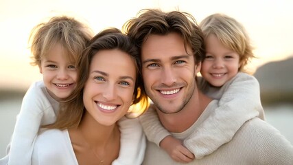 Joyful family moment with piggyback rides for children