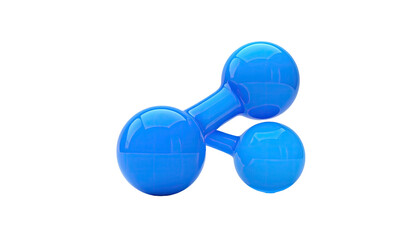 Glossy blue three-sphere shape connected by two cylindrical segments against black