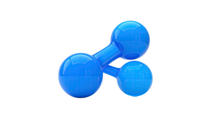 Glossy blue three-sphere shape connected by two cylindrical segments against black