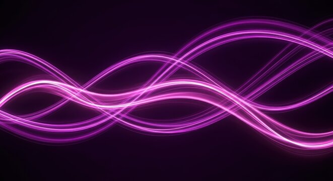 Ethereal Curves: Radiant Purple Light Trails on a Deep Black Backdrop